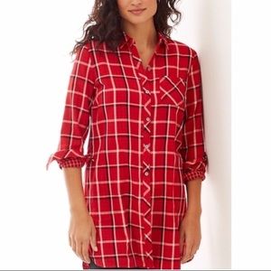 J Jill Petite Plaid Button Down Tunic Shirt